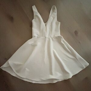 pure white deep neck dress